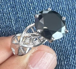 3.82 Ct Black Moissanite & White Natural Raw Diamond 925 Silver Ring Size 7 - Picture 1 of 2
