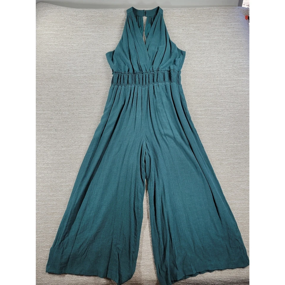 Mono plisado Anthropologie Bionda XL verde pierna ancha cintura ajustada tirar Foto 1 de 4