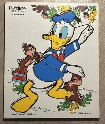 VTG PLAYSKOOL Donald Duck 190-02  Wooden Puzzle 8 pcs GOOD - Image 1 of 4