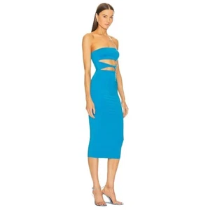 Vestido Ser.o.ya Sin Tirantes Torcido Frontal Corte Bodycon Midi Azul XXS - Imagen 1 de 8