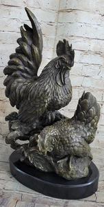Signed Real Bronze Chicken Hen Rooster Bird Statue Sculpture Art Decor Hand Made - Picture 1 of 10