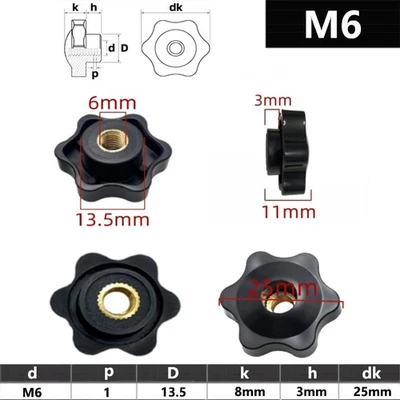 M6 (6mm) 25mm Sterngriff Sternmutter Klemmmutter Sternschraube Flügelmutter - Bild 1 von 2