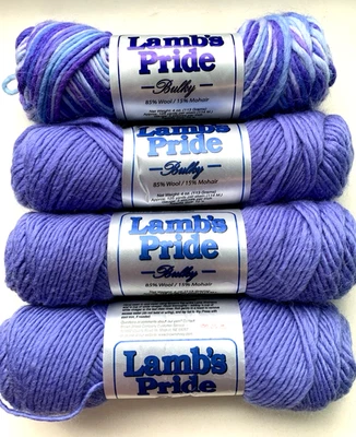 Lambs Pride  BULKY - Wool Mohair Blend - 3 Periwinkle & 1 Frosted Periwinkle Lot - Image 1 of 4
