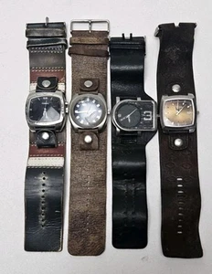 Vintage Wide Leather Band Watch Fossil Relic Lot of 4 Brown Black - Picture 1 of 10