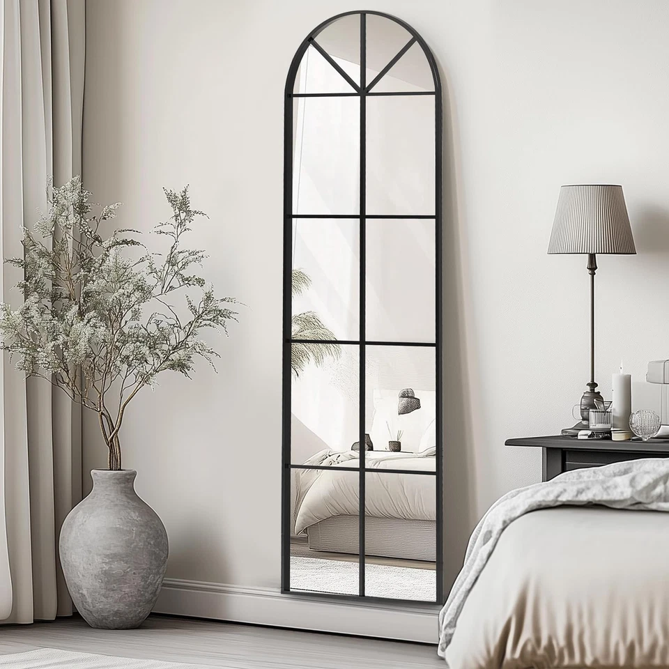 Arched Full Length Window Mirror, 16x56 Windowpane Body Mirror with Metal Fra... - Image 1 of 4