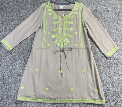 Vestido Esley Caftán Tostado Verde Neón Bordado Manga Larga Bolsillos Boho M Nuevo con Etiquetas Foto 1 de 4