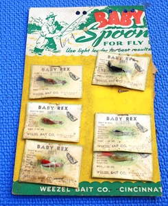 Antique Fly Fishing Lures NOS Store display Weezel Bait Baby Rex Cincinnati Oh - Picture 1 of 6
