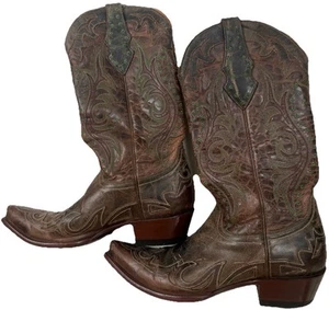 VINTAGE OLD GRINGO COWBOY BOOTS WOMENS SIZE 8 BROWN GREEN LEATHER DESIGN MEXICO - Picture 1 of 9