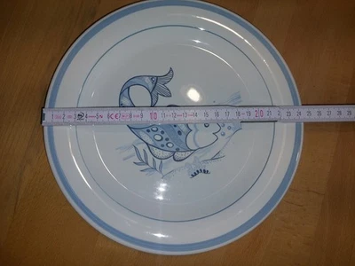 Tolle Teller mit Fischmotiv in hellen Blautönen, ital. Porzellanmarke, 70-er - Bild 1 von 2