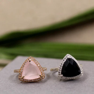 Anello in argento sterling 925 massiccio fatto a mano gioielli quarzo rosa... - Immagine 1 di 4