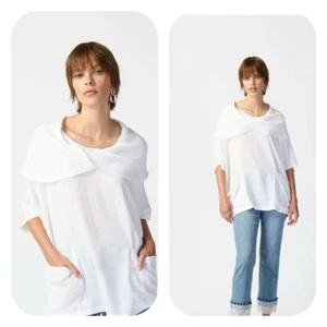 Joseph Ribkoff White Gauze Cowl Neck Dolman Sleeve Tunic Top Size 8 NWT - Picture 1 of 12