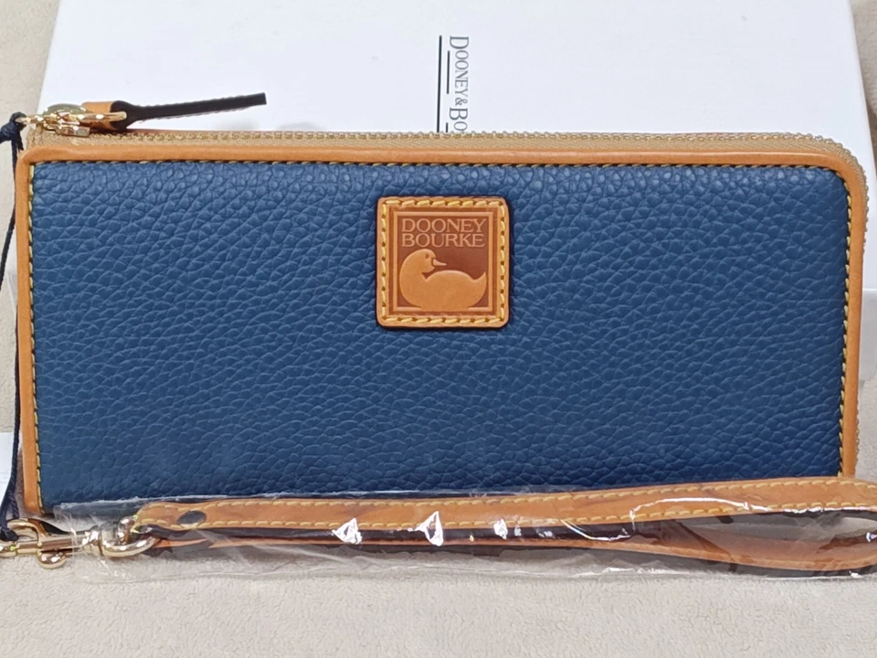 Dooney & Bourke Wallet Wristlet Pebble Grain Zip Clutch Jeans Blue