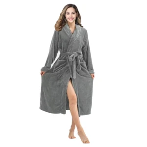 NEW Womens Robe Fleece Bathrobe Long Warm Spa Bath Robe Shower Lightweight Plus - Picture 1 of 5