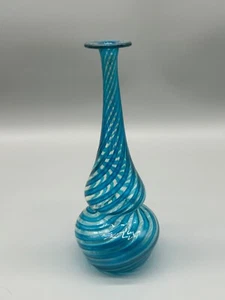 VASO VETRO MURANO LAVORAZIONE A CANNE STRISCE AZZURRO TURCHESE - Imagen 1 de 7