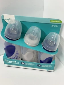 Evenflo Advanced+ Angled & Vented 3 Bottles Navy Blue and Grey 3-6 oz Brand New - Picture 1 of 4