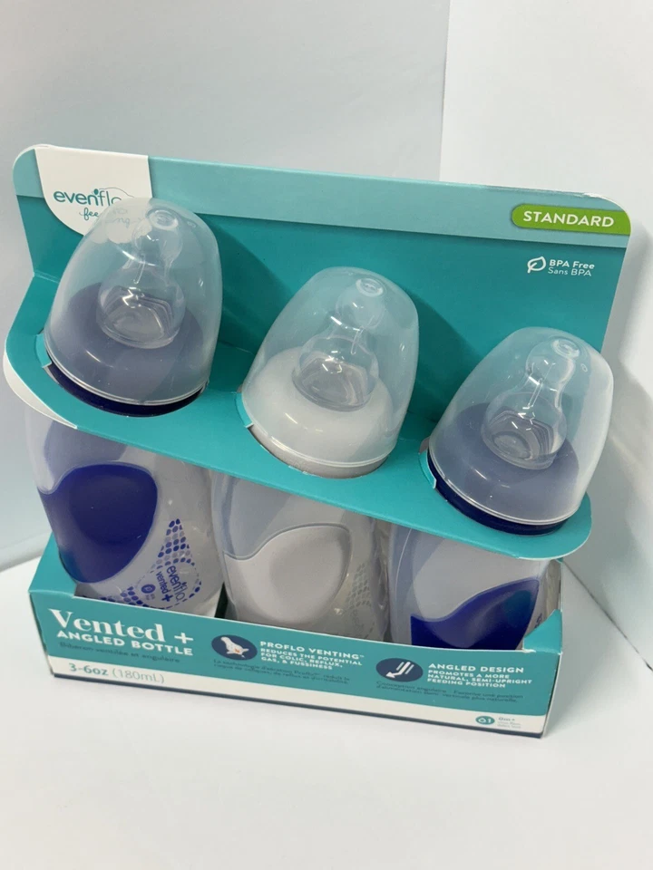 Evenflo Advanced+ 3 botellas en ángulo y ventiladas azul marino y gris 3-6 oz totalmente nuevas Foto 1 de 4