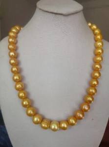 New AAA 11-10mm Natural South Sea Baroque Gold Pearl Necklace 14K 18in - Picture 1 of 4
