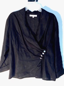 Christopher Calvin Black Linen Top Women's Blouse Button Shirt Small Perfect - Picture 1 of 7