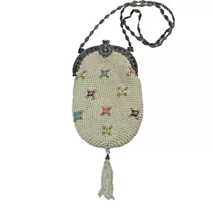 Vintage Christiana Marke Handtasche Geldbeutel Band bestickt Kettenriemen elfenbein - Bild 1 von 22