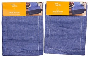 Our Table Locklin Table Runner 14" x 72" Cotton/Linen Blend Blue Denim (2-Pack) - Picture 1 of 7