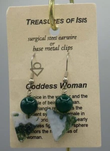 Moss Agate Goddess Woman Earrings, pierced - Picture 1 of 1