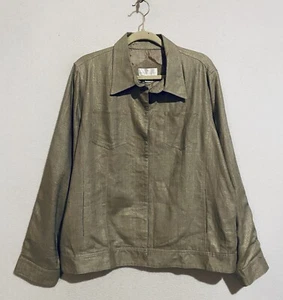 Giacca Dintorni Morbidi Donna 1X Beige Oro Misto Lino Metallizzato Snap Front - Foto 1 di 5