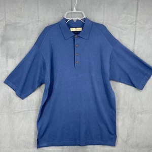 Camisa Tommy Bahama Para Hombre Mediana Azul Mezcla Seda Manga Corta Tejida Cuello - Imagen 1 de 13