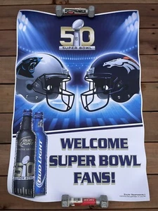 SUPER BOWL 50 POSTER DENVER BRONCOS CAROLINA PANTHERS NFL BUD LIGHT 37x24" - Picture 1 of 7