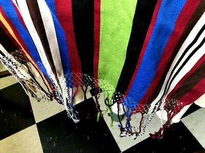 Kuskaya Peru NWT Pima Cotton Fringed Table Runner Artisan Made Vivid Stripes - Image 1 of 4