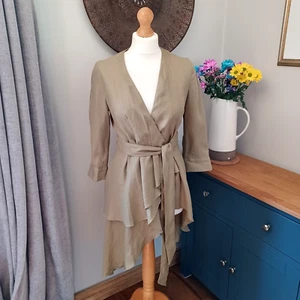 Zara Khaki Grün Reines Leinen Asymmetrisch Wickeljacke XS Leicht Bohemian - Bild 1 von 15