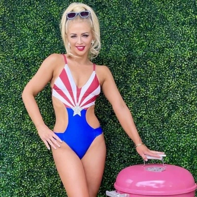 American Flag USA RED WHITE blue July 4th Swimsuit Monokini Bikini Stars Stripes - Image 1 of 4