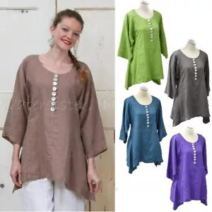 MOSAIC USA 2150 Linen 8-BUTTON HENLEY TUNIC Drape-Side Top S M L 4 COLORS - Picture 1 of 18
