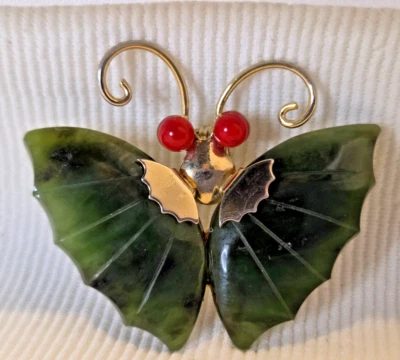 Broche/colgante mariposa jade vintage años 60 tono dorado 1,5"" Foto 1 de 4