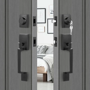 VEVOR Double Door Handle Set Double Door Lock Set Matte Black Square Door Lever - Picture 1 of 12
