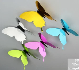3D Schmetterlinge 12er Set Wandtattoo Deko Sticker Spiegel Aufkleber div Farben - Picture 1 of 44