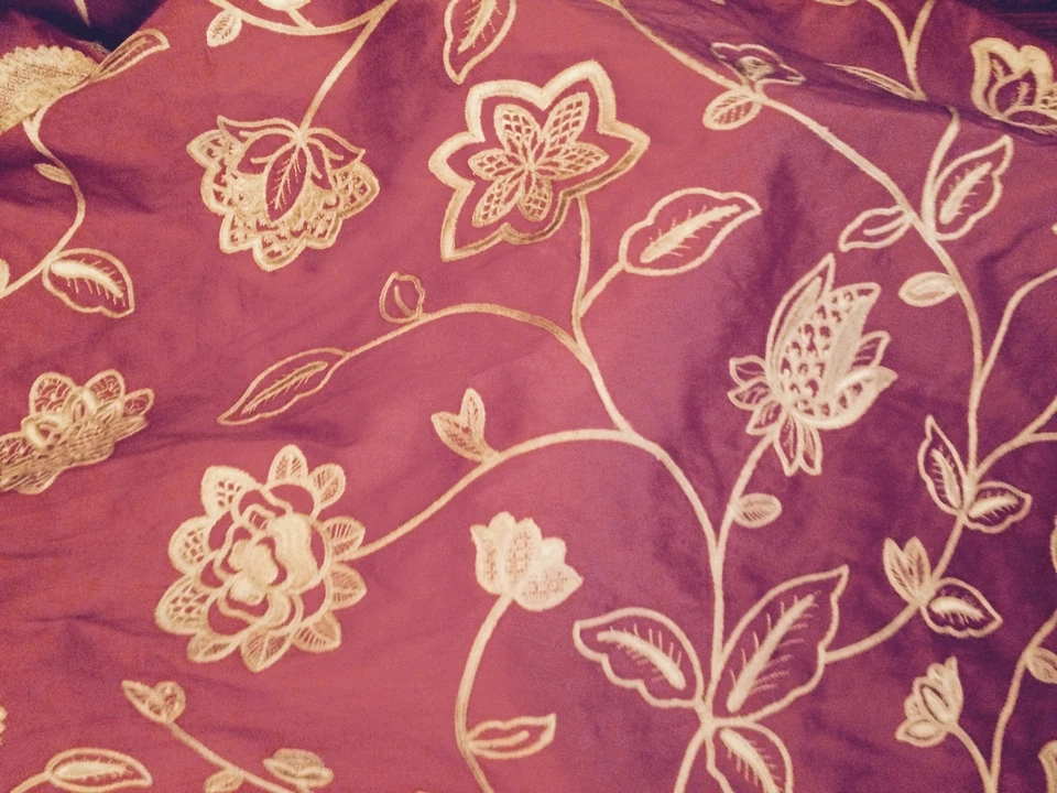 BRUNSCHWIG & FILS Silk Floral embroidery rust natural 2+ yards new - Image 1 of 4