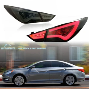 Pair LED Tail Lights For 2011-2014 Hyundai Sonata SE GL Smoke Lens Light bar L+R - Picture 1 of 7