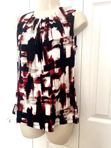 CALVIN KLEIN Women's Pleated Neck Sleeveless Multicolor Print Blouse Top M - Picture 1 of 6