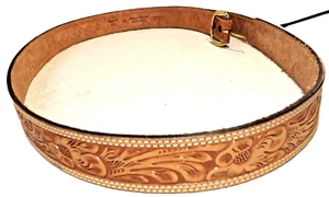 Western Belt 1070 Full Grain Leather Hand Tooled With Removable Buckle Sz 56"in - Picture 1 of 11
