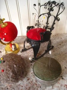 4 Pin Cushions Curled Metal Tin Can Rock Chair Globe Wool Ball Metal Container - Picture 1 of 9