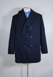 DSCP Double Breasted Wool Pea Coat Jacket Men 44L black NWOT - Picture 1 of 6