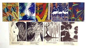 1950s DON BLANDING Lot of NINE miniature offset prints HAWAIIAN & FLORIDA THEMES - Picture 1 of 10