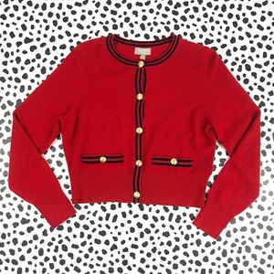 J.Crew Women's Red Cashmere Sweater Contrast Trim Lady Jacket MEDIUM BX463 - Picture 1 of 6