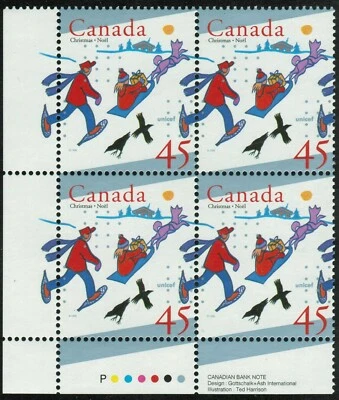 Canada sc#1627 Christmas and Unicef: Delevering Gifts by Sled, LL Block, Mint-NH - Image 1 of 4