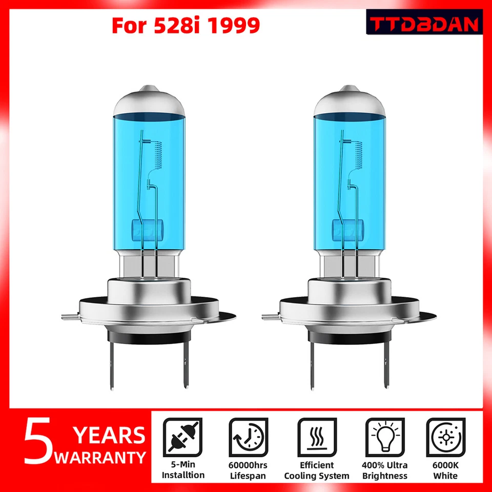 For BMW 528i 1999 H7 Halogen Headlight High/Low Beam Bulbs Kit 6000k Bright - Imagem 1 de 4
