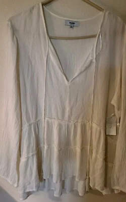 Kensie Mujer XL Top Manga L Beige Volantes Campesino Corbata Borla Peso Ligero Boho Foto 1 de 4