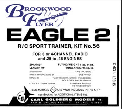 EAGLE 2 GOLDBERG PLAN + FULL PARTS PATTERNS for a 63” RC Model Airplane - Image 1 of 4