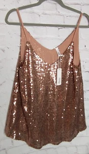Glam Sequin Dressy Blouse Top Size Large Gold Blush New With Tags Beautiful!! - Picture 1 of 5