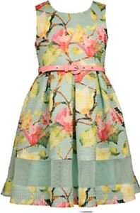BONNIE JEAN Girls Plus 18.5, 20.5 Mint Floral Belted Dress NWT
