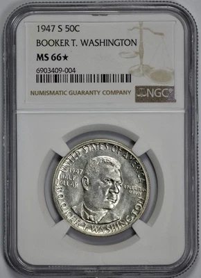 1947-S Booker T Washington Silver 50c  Half Dollar NGC MS 66* Looks Proof Like - Image 1 of 4
